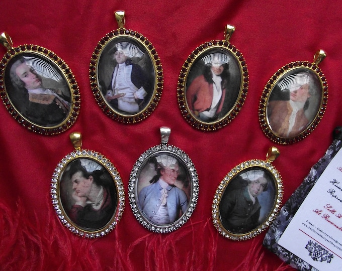 L-0007H - Miniature Pendant Historical Hotties the Men, Memento Mori Jewelry, Remembrance Jewelry, Mourning Jewelry, Miniature Portrait