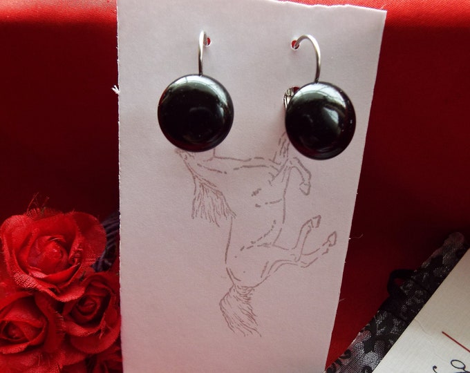 E-0587M - Vintage Onyx Button Earrings - Memento Mori - Georgian Earrings, Regency Earrings, Memorial Earrings, Mourning Earrings