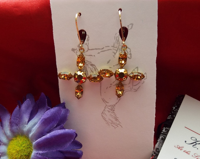 E-0656 - Jane Austen Cross Earrings - Swarovski Crystals, Crystal Cross, Georgian Cross, Regency Cross, Victorian Cross
