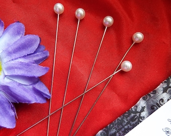 P-0015R - Glass Round Pearl Corsage Pin - Cap Pin, Hat Pin, Shirt Pin, Stick Pin