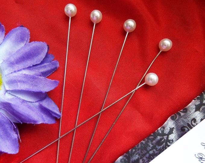 P-0015R - Glass Round Pearl Corsage Pin - Cap Pin, Hat Pin, Shirt Pin, Stick Pin