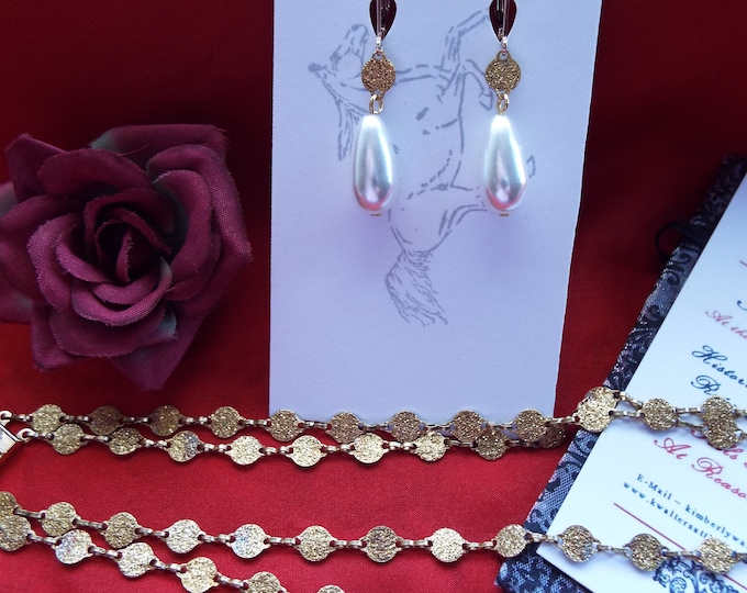 N-0141G - Regency Chain and Pearl Necklace - Georgian Necklace, 1780's Necklace, Dolley Madison Necklace, Martha Washington Chain Necklace