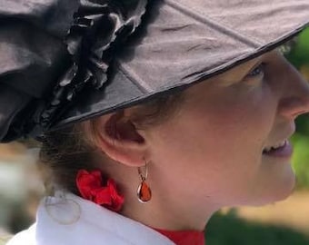 E-0588O - Sterling Silver Hoop Leverback with Hyacinth Faceted Teardrop - 1780's Earrings, Regency Earrings, Living History