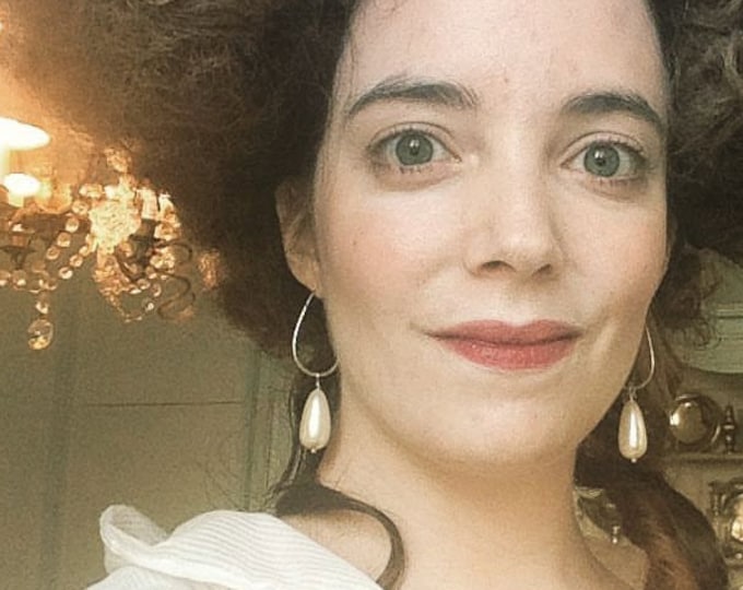 E- 0331 - Oval or Round Hoops with Pearls - Vigee Le Brun, 1780's Earrings, Pearl Earrings