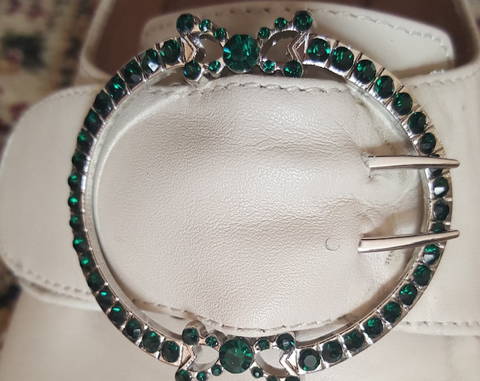 SB-0016E - The Charlotte EMERALD Paste 18th Century Reproduction Shoe Buckle - Georgian Shoe Buckle EXCLUSIVE, Reproduction Jewelry