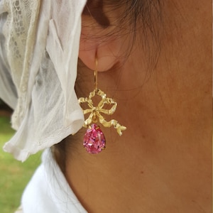 E-0580P - Paste and Gold Bow Drop Earrings - Georgian Bow Earrings, Georgian Earrings, Gilded Earrings