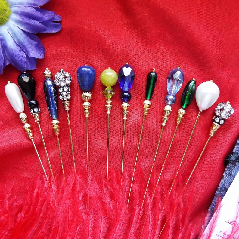 HA0105G 6 Inch Gold Hat Pins With Beads 20 Gauge Etsy