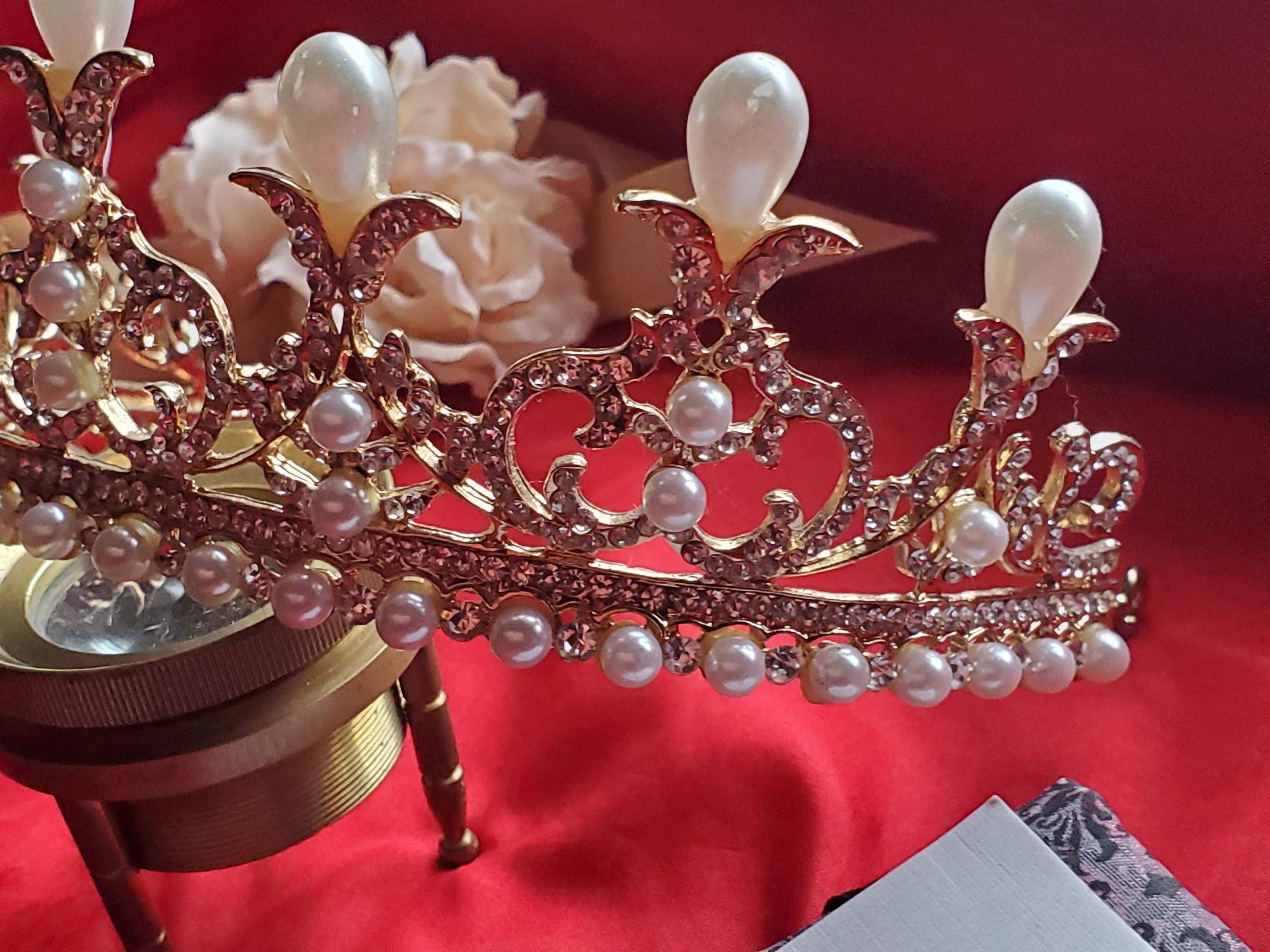 ♡tiara♡ HA-0127 - Vintage Rhinestone and Pearl Tiara - Cinderella