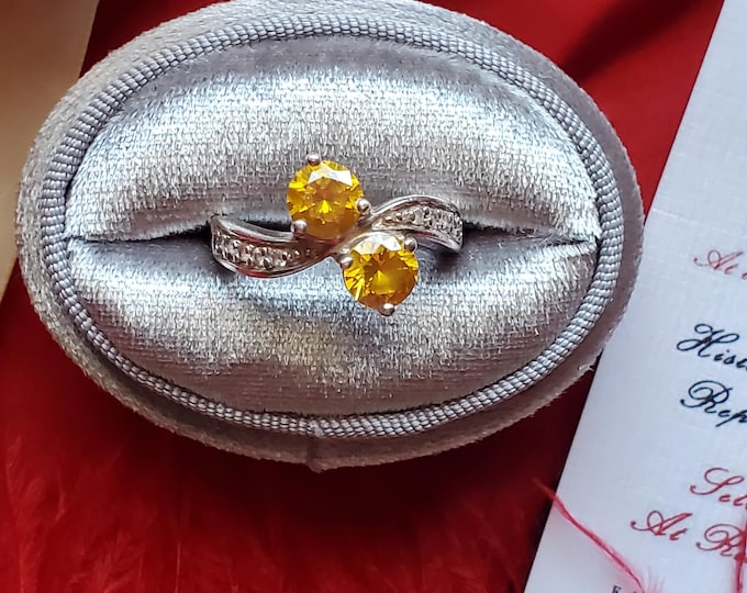 R-0103 - Vintage "Toi et Moi" Sterling Silver Citrine and Diamond Chip Statement Ring, November