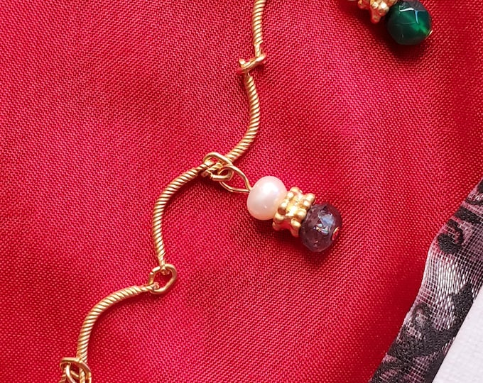 N-0167 - Museum Reproductions Classical Chain Necklace and Earrings - Iolite, Aventurine,  Citrine