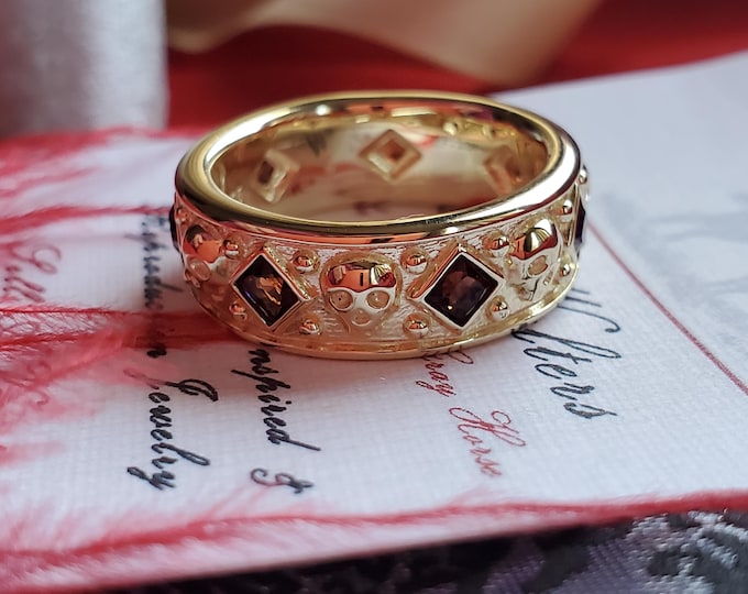 R-0201 - Garnet and Skull Ring - Georgian, Regency, Renaissance, Goth, Everyday, Halloween, Memento Mori