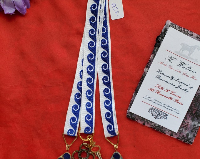 MWC-0027 - A Style Black Ribbon Georgian Watch Strings, Watch Fobs, Watch Chains, Pocket Watch Chains, Regency Watch Chain