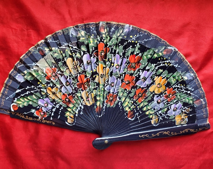 F-0004 - Wooden Hand Painted Hand Fan - Georgian Fan, Regency Fan, Victorian Fan,  Historically Inspired 18th Century Fan, Pocket Fan