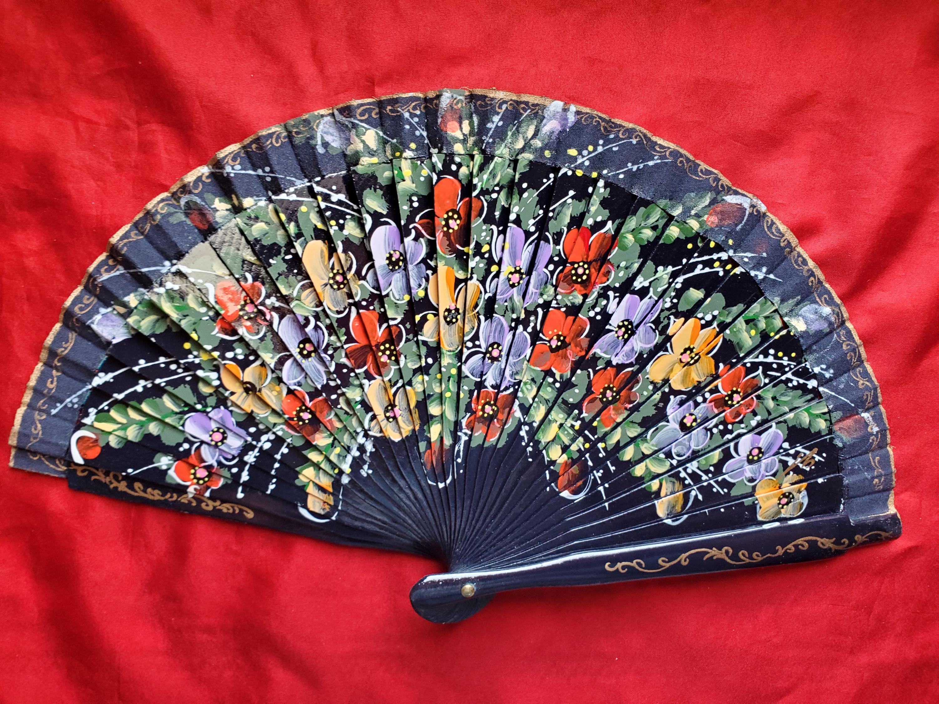 F-0004 - Wooden Hand Painted Hand Fan - Georgian Fan, Regency Fan