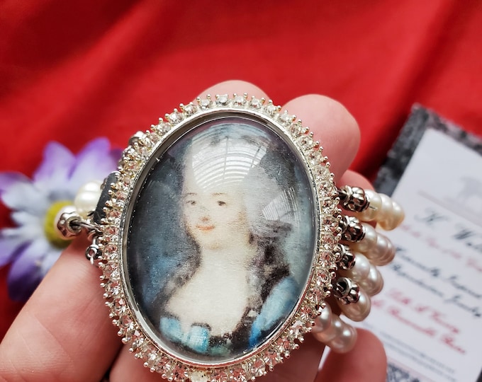 BR-0155 - Miniature Portrait Bracelet - Georgian Cuff, Miniature Portrait, Seoia, Pearl Bracelet - Exclusive Bracelet, Mourning