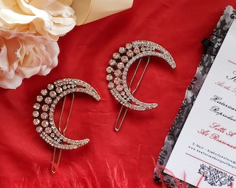 HA-0018 - Half Moon Crystal Barrette - 1780, Georgian, Celestrial, Moon