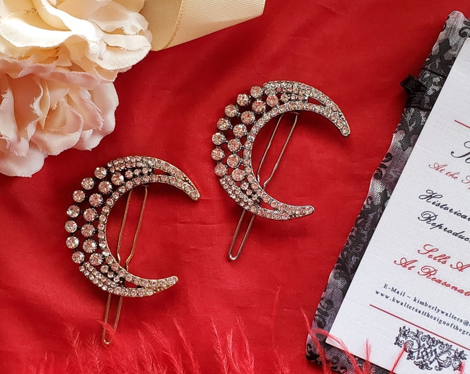 HA-0018 - Half Moon Crystal Barrette - 1780, Georgian, Celestrial, Moon