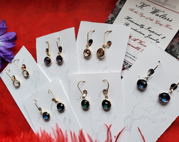 E-0650 - Round Faceted Glass Earrings - Georgian Earrings, Regency Earrings, Swarovski Crystal Earrings, Edwardian Earrings