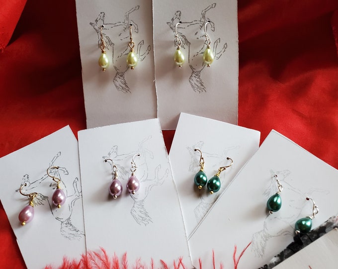 E-0593- Small Glass Pearl Teardrop Earrings - Lavender, Onyx, Lime, and Peacock Blue