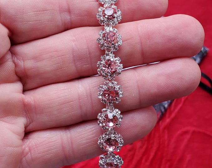 HA-0200 - Pink and White Forget Me Not Crystal Headband