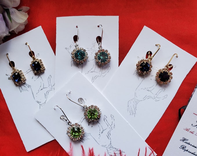 E-0512 - Forget Me Not Earrings - Georgian, Regency Earrings, Flower Power Earrings, Crystal Flowers, Crystal Clusters