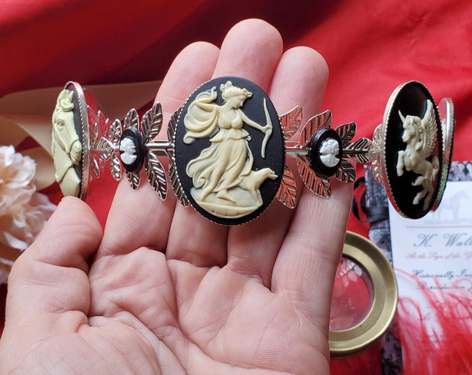 T-0020R - Gold or Silver-Plated Leaf Headband/Tiara - Dove of Peace, Cherubs, Ladies, Diana the Huntress, Winged Pegasus