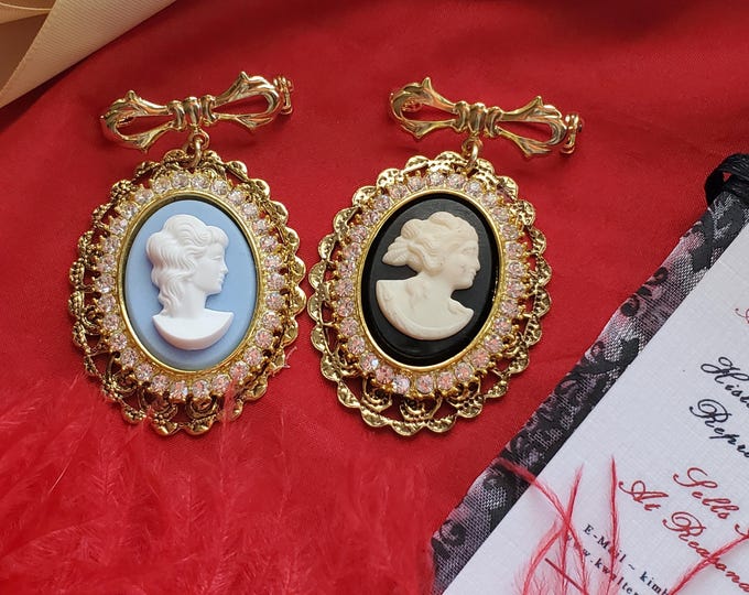 BR-0038 - Rhinestone Cameo Bow Brooch Brooch, 18th Century, Carnevale, Venice, Stomacher, Versailles