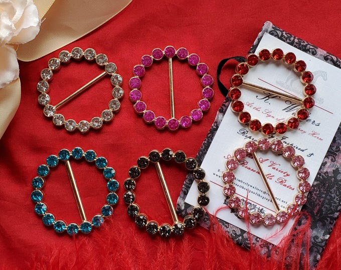 B-0025 - Rhinestone Round Sash Buckles - Red, Aquamarine, Clear, Fuchsia, Light Pink or Black Diamond