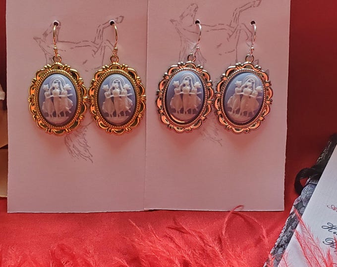 E-0622 - Three Graces Wedgwood Blue Vintage Cameo Earrings - May Day