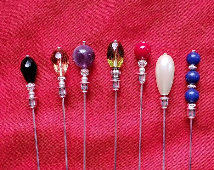 HA-0105X - 8 inch Silver Hat pins with Beads - 20 Gauge