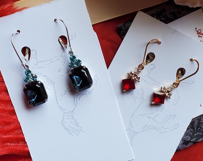 E-0204 - Vintage Swarovski Crystal Earrings - Red or Blue