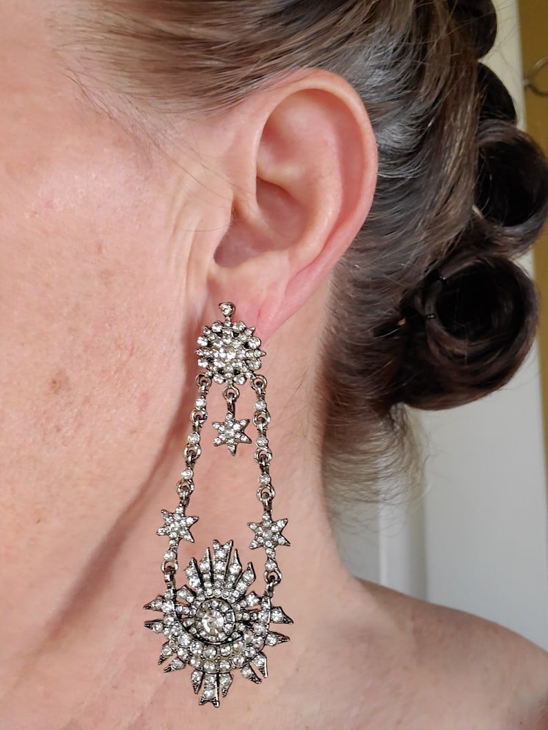 E-0602 - Marie Antoinette Inspired Earrings - Reproduction, Kirsten Dunst, Movie, Sun Moon and Stars Earrings
