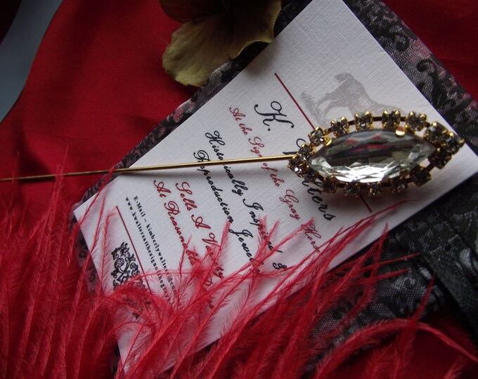 HA-0108D - Vintage Gold Hat Pin with Clear Rhinestones