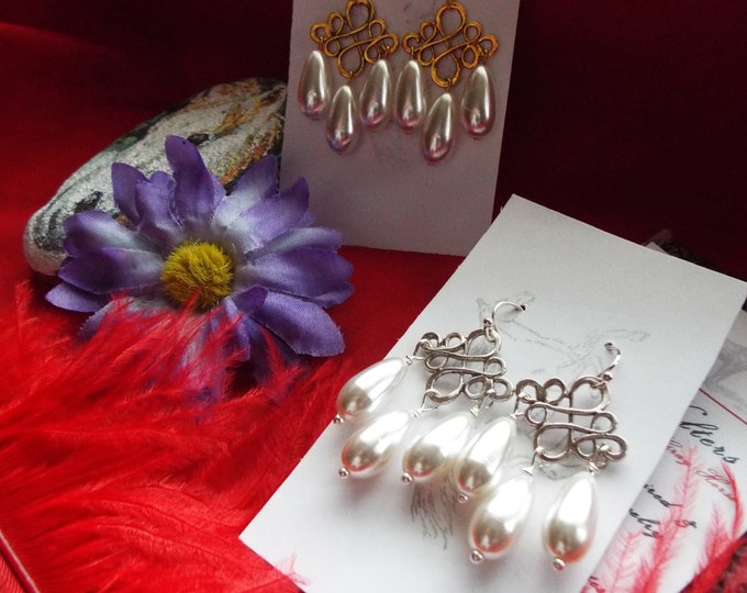 E-0248G - Rococo Silver or Gold Chandelier and Glass Pearl Girandole - Baroque, Rococo Earring