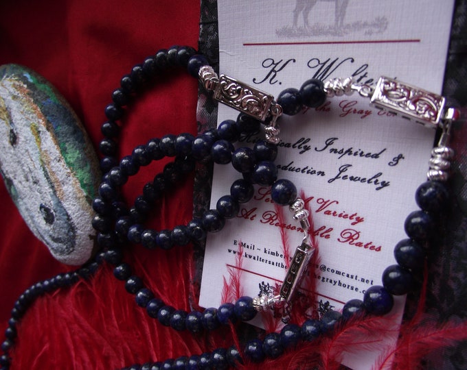 Item N-0072A - Lapis Lazuli and Silver Swirl Slide Clasp Necklace