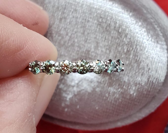 R-0090 - Sterling Silver Green Moissanite Ring