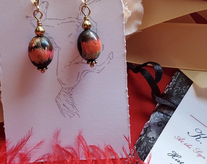 E-0661 - Vintage Black Painted Beaded Earrings