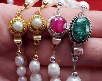 N-0011L - Single Strand White Cultured Pearl Necklace - Cameo, Pearls,