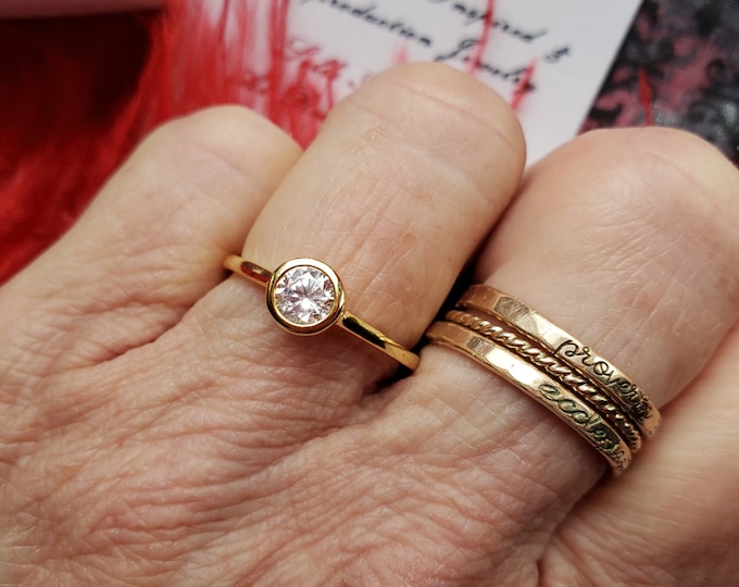 R-0076 - Vermeil CZ Ring - Regency Posey Ring, Georgian Posey Ring, Elizabethan Posey Ring, Civil War Ring, Stackable, Friendship