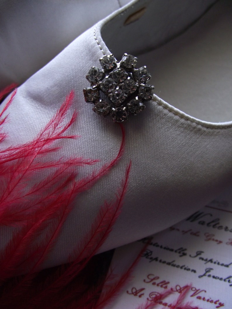 Vintage Silver Rhinestone Shoe Clips SB-0014