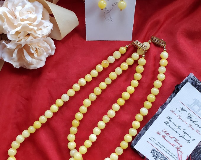 N-0010A / E-0010A - Yellow Jade Necklace and Earrings - Jade, Yellow, Spring, Happy