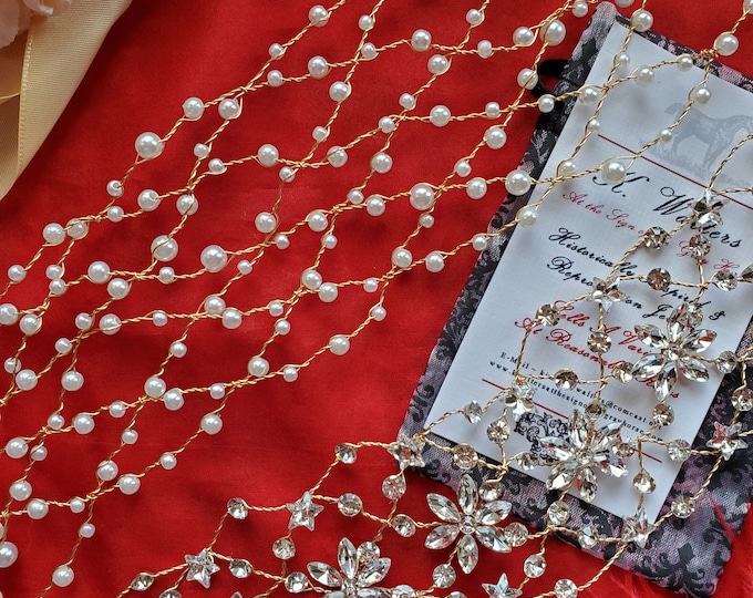 HA-0080 - Pearl or Crystal Wire Hair Bands - Wedding, Hair Adornment, Ballet, Dance, Living History