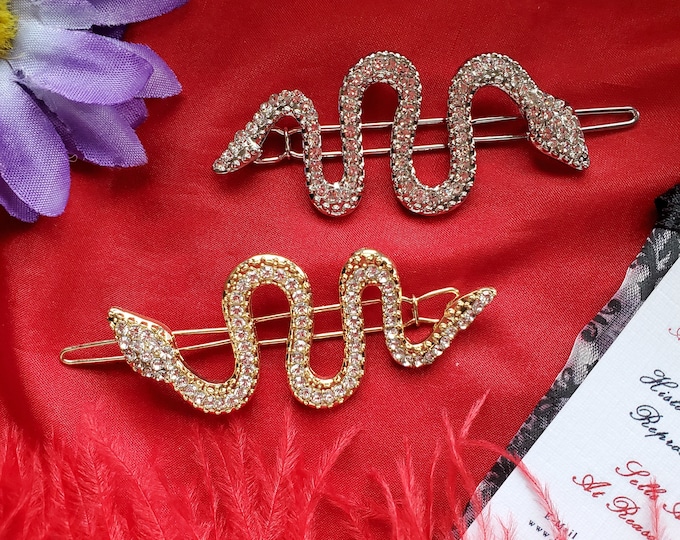 HA-0102 - Rhinestone Snake Barrette in Silver or Gold
