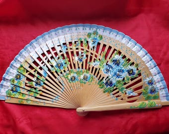 F-0006 - Wooden Hand Painted Hand Fan - Georgian, Regency, Victorian