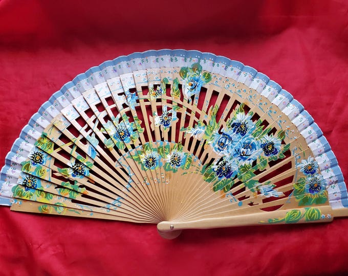 F-0006 - Wooden Hand Painted Hand Fan - Georgian, Regency, Victorian