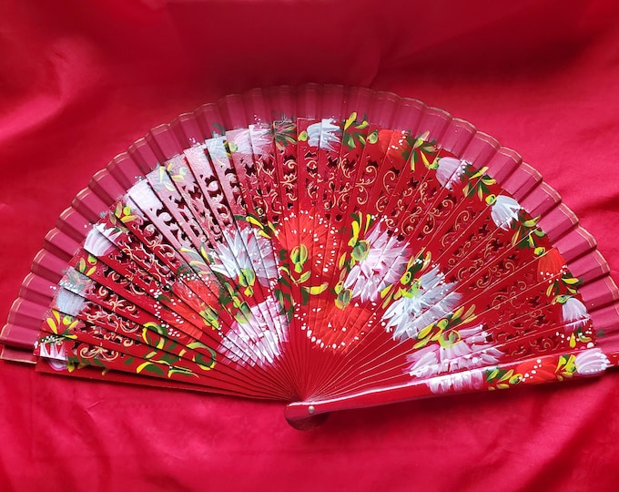 F-0002 - Wooden Hand Painted Hand Fan - Georgian Fan, Regency Fan, Victorian Fan, Hand Fan,