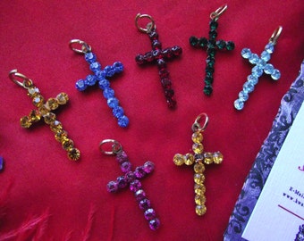Item PE-0085 - 1-1/4 inch Vintage Brass and Crystal Cross