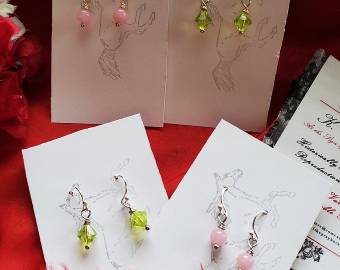 E-0604- Green Cut Glass or Pink Glass Earrings