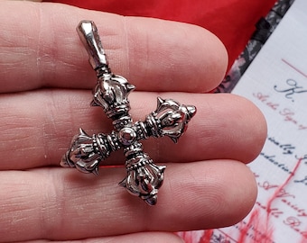 PE-0042 - Antiqued Silver Rosary Botonee Cross, Crucifix, Cross, Rosary, Dorja Vajra Buddhist Pendant