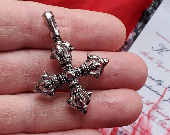 PE-0042 - Antiqued Silver Rosary Botonee Cross, Crucifix, Cross, Rosary, Dorja Vajra Buddhist Pendant